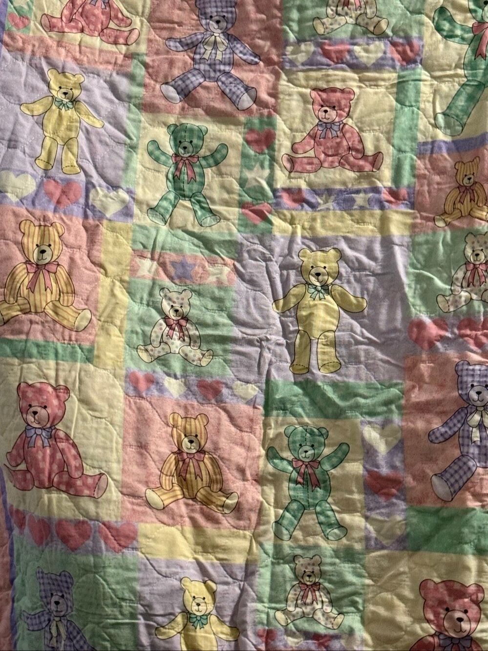 Pastel Chintz Country Teddy Bear Baby Crib Blanket Quilted Throw Nursery Decor
